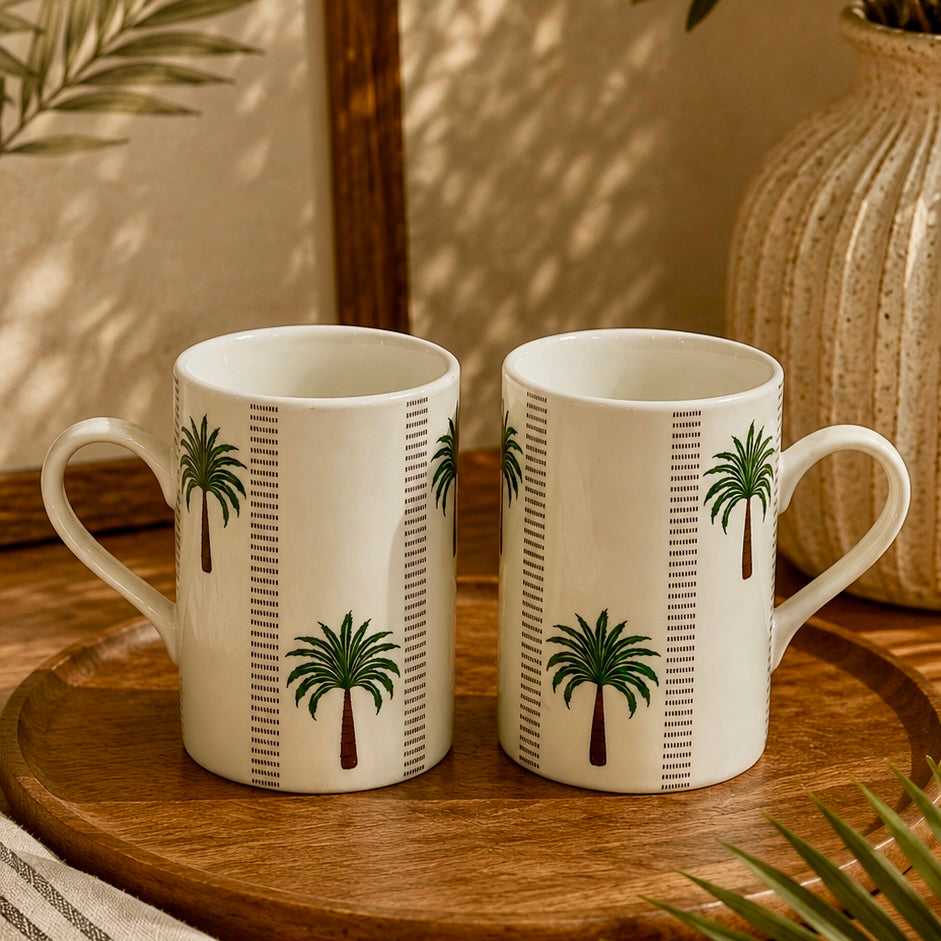Pearlescent Exclusive Coconut Grove Printed Stoneware Mug - Set of 2