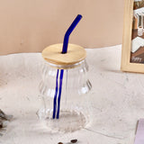 Ophelia Wavy Glass Sipper with Bamboo Lid and Glass Straw