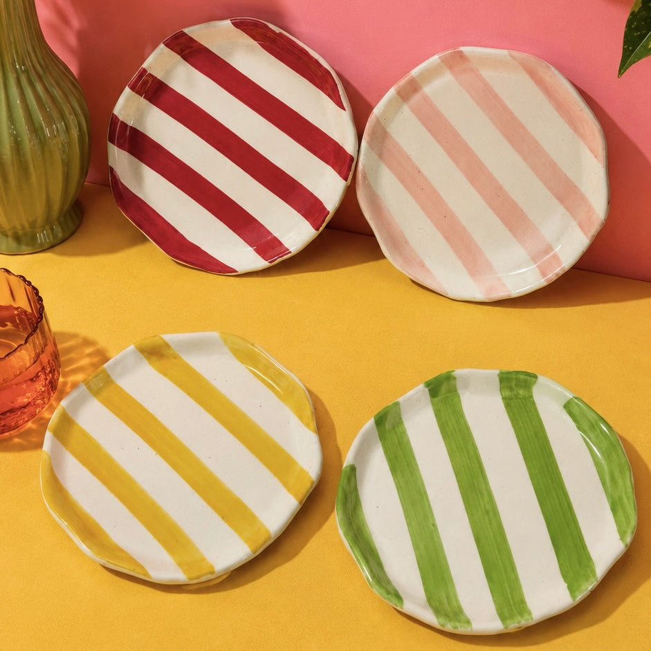 Zen Stripe Snack Plate Set - Red, pink, yellow and light green