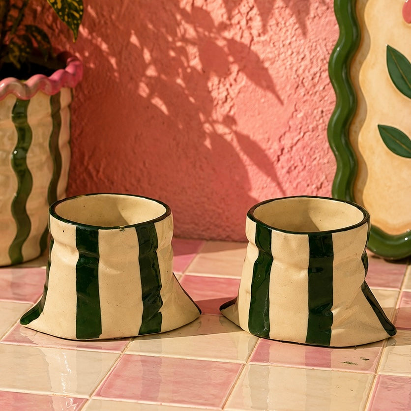 Handmade Bold Stripes Slouchy Handleless Mugs Small