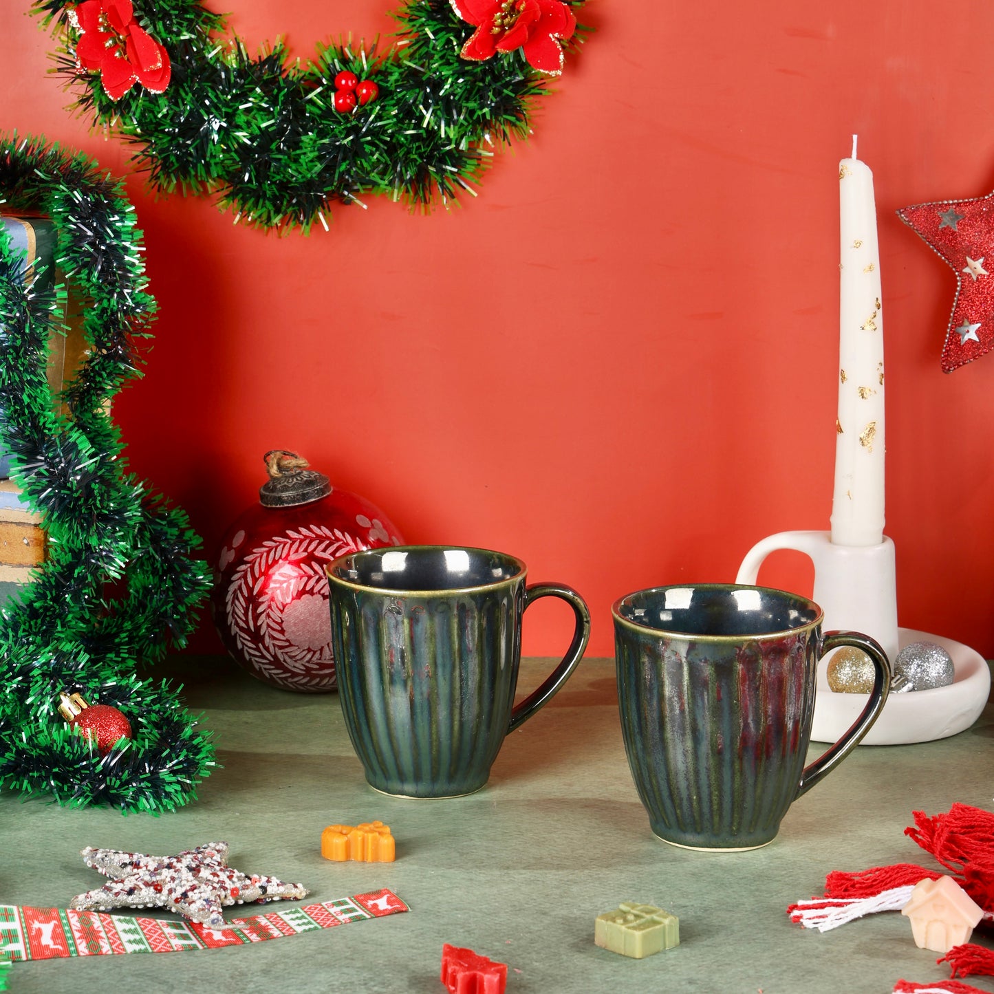 Green Fluted Mug - Set of 2