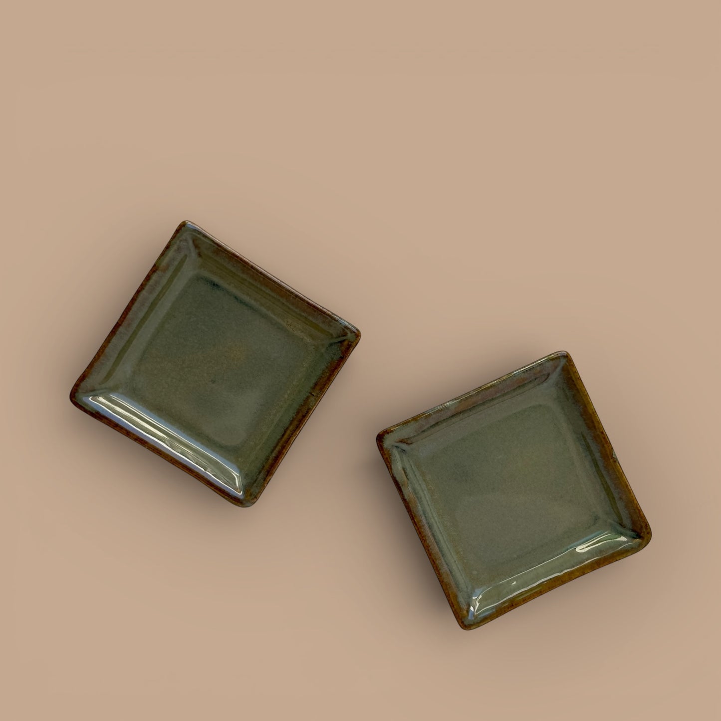 Set of 2 Tapas Square Individual Serving Plates - Olive Grey
