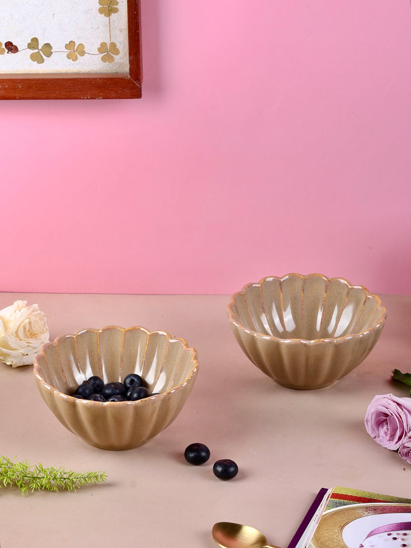 Scalloped Flower Bowls - Beige, Blue, Olive Grey, Green