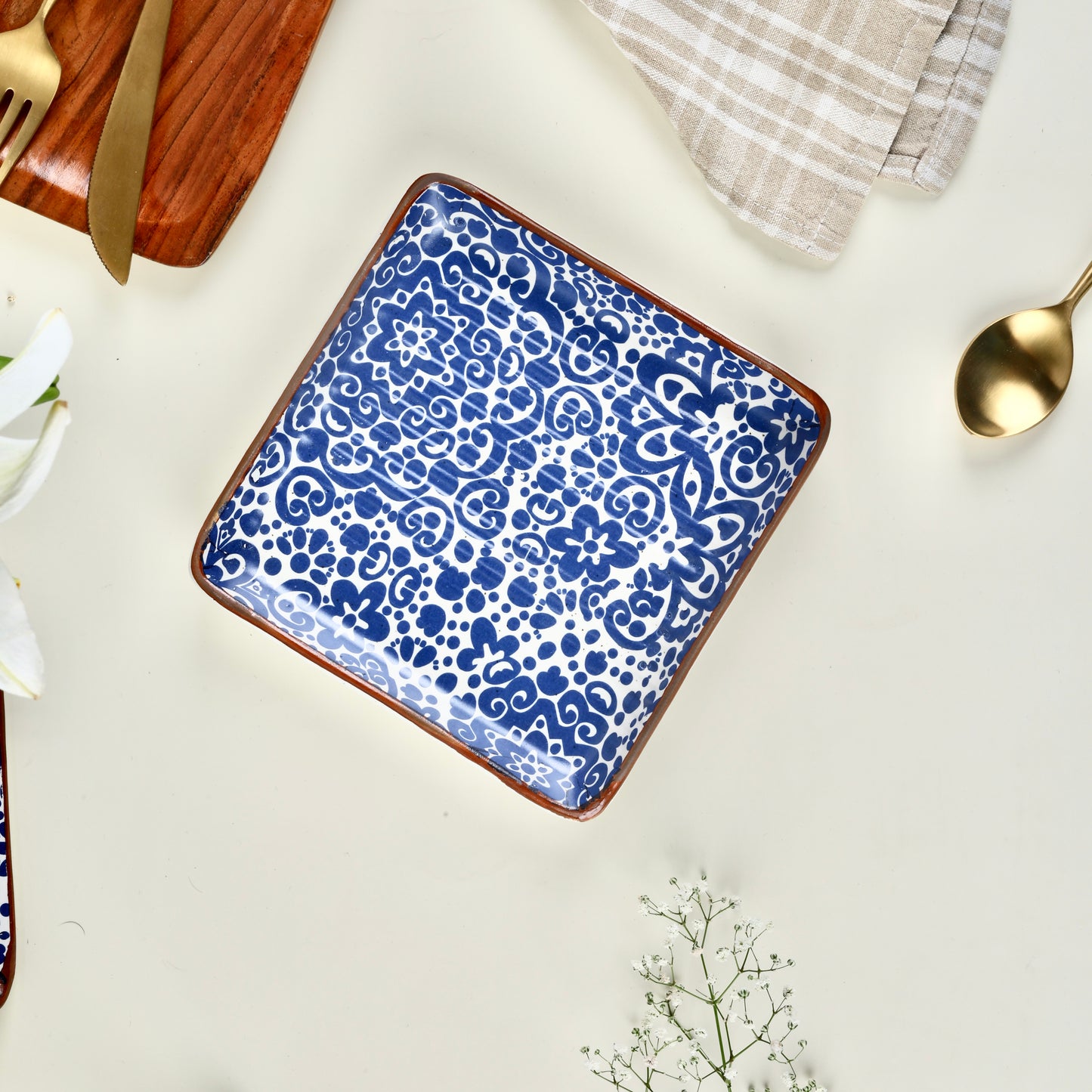 Blue Phool Bagh Square Plates