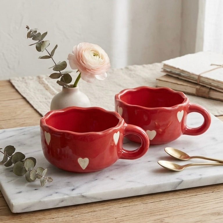 Red-y for Love Wide Cappuccino Mugs - Set of 2 with minor imperfections