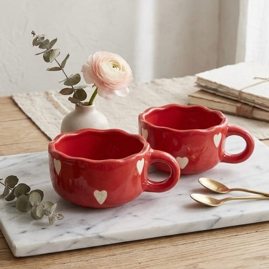 Red-y for Love Wide Cappuccino Mugs - Set of 2 with minor imperfections