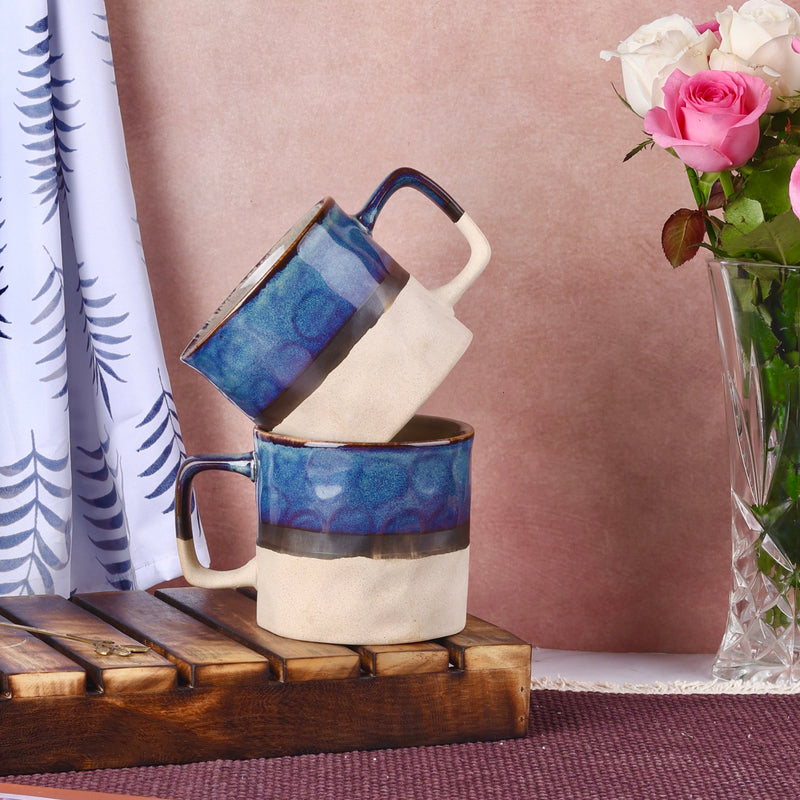 Crumpled paper effect Studio Pottery Mugs - Blue and White Set of 2