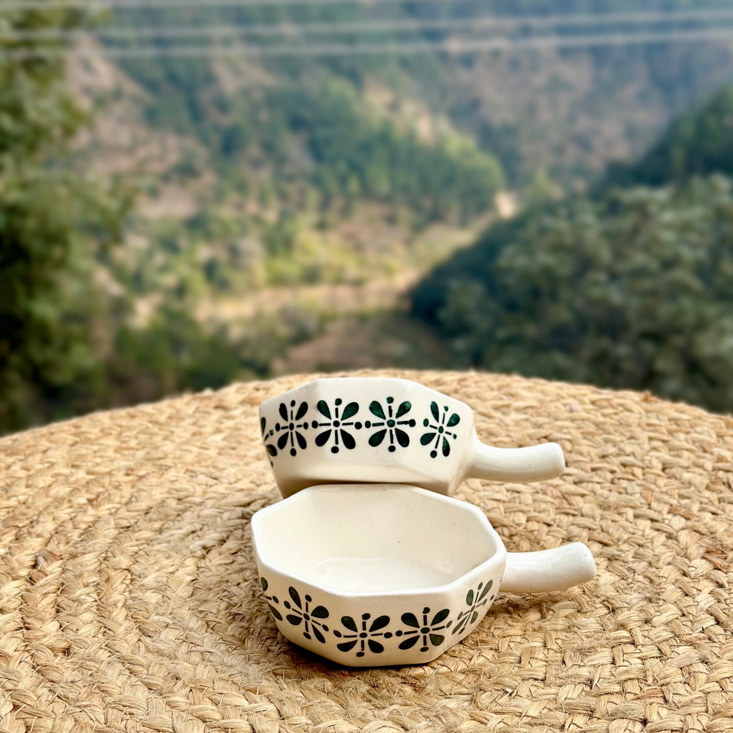 Handpainted dip bowl with handle - Pack of two