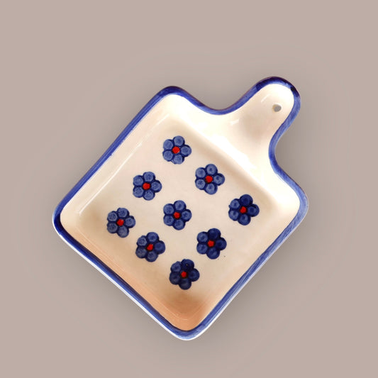 Blue and Red Floral Handpainted Handle Platter