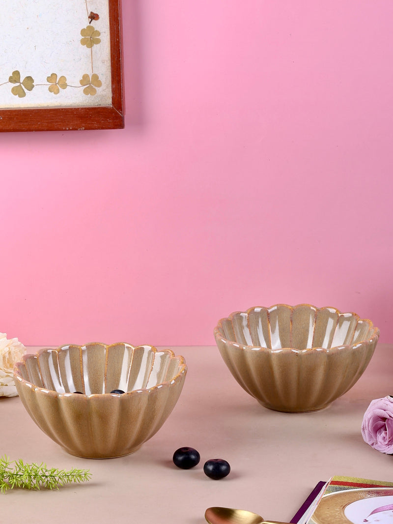 Scalloped Flower Bowls - Beige, Blue, Olive Grey, Green