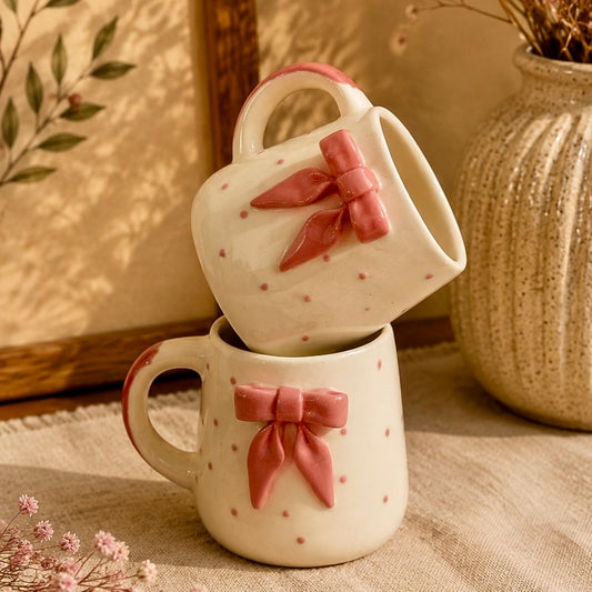 Rosette Bow Polka Mug - Set of 2