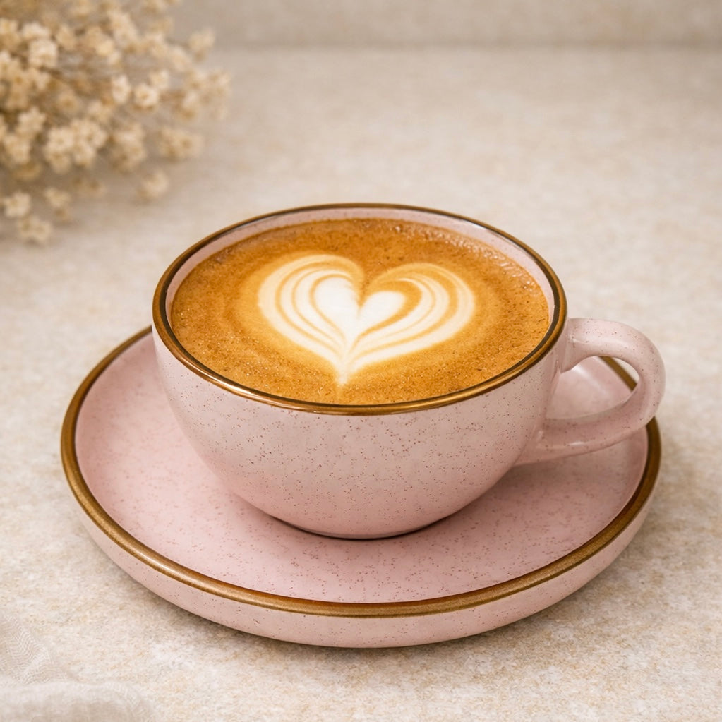 Gigi Matte Pastel Pink Speckled Large Cappuccino Cup and Saucer