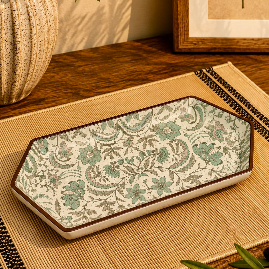 Muted Pastel Phool Bagh Printed Hexagon Platter