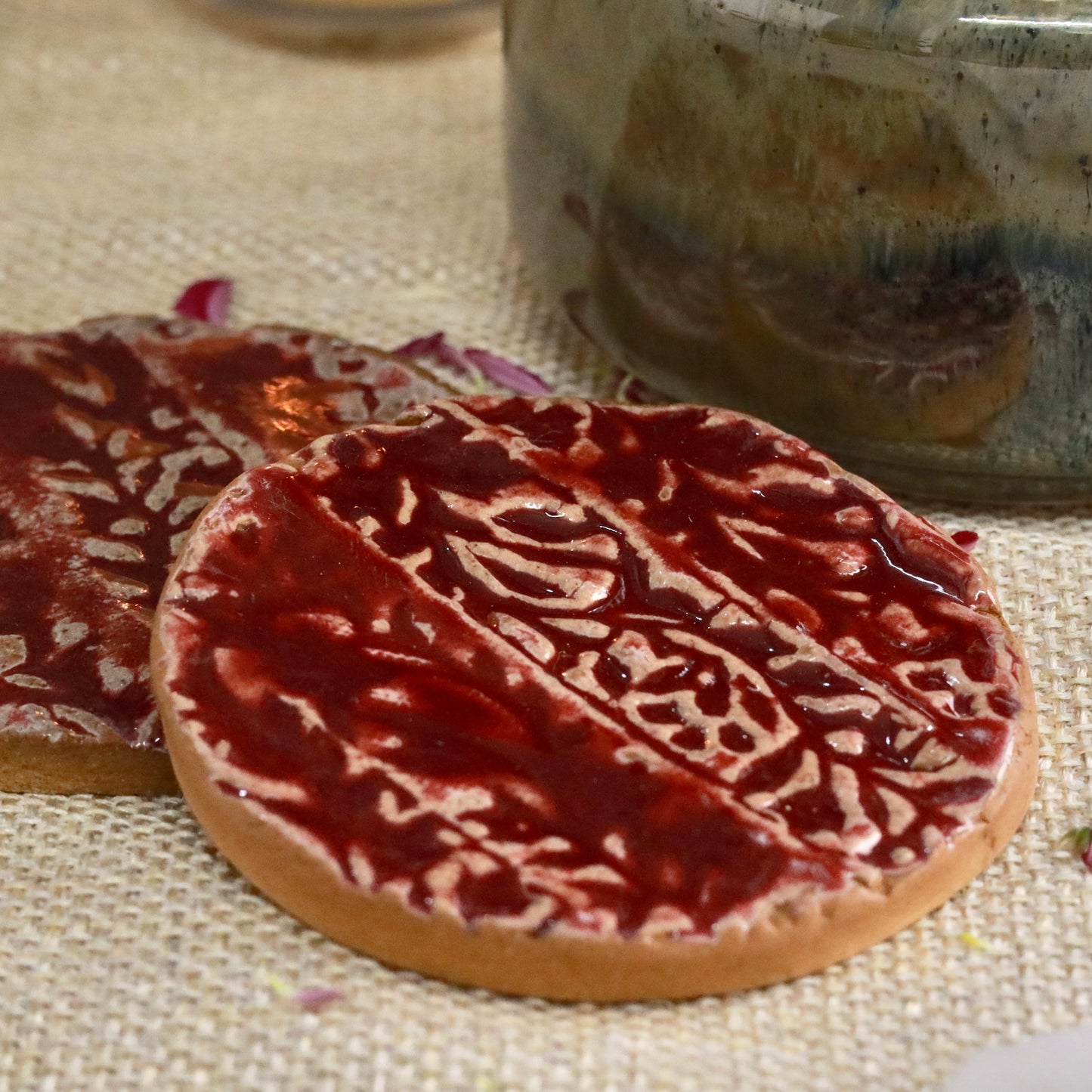 Handmade studio pottery embossed coaster - Set of 2