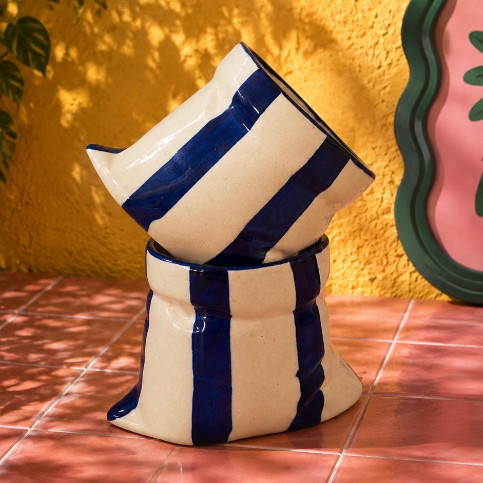 Handmade Bold Stripes Slouchy Handleless Mugs Small