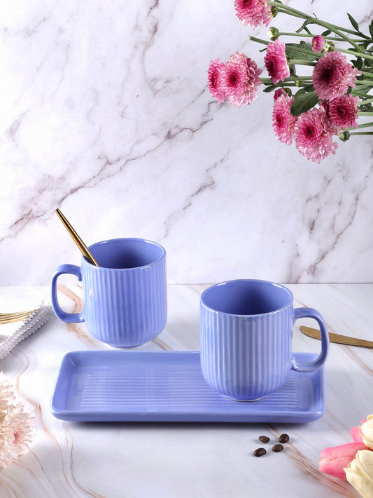 Bella Violet Ribbed Tray with 2 mugs