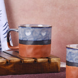 Crumpled paper effect Studio Pottery Mugs - Blue and Rust Set of 2