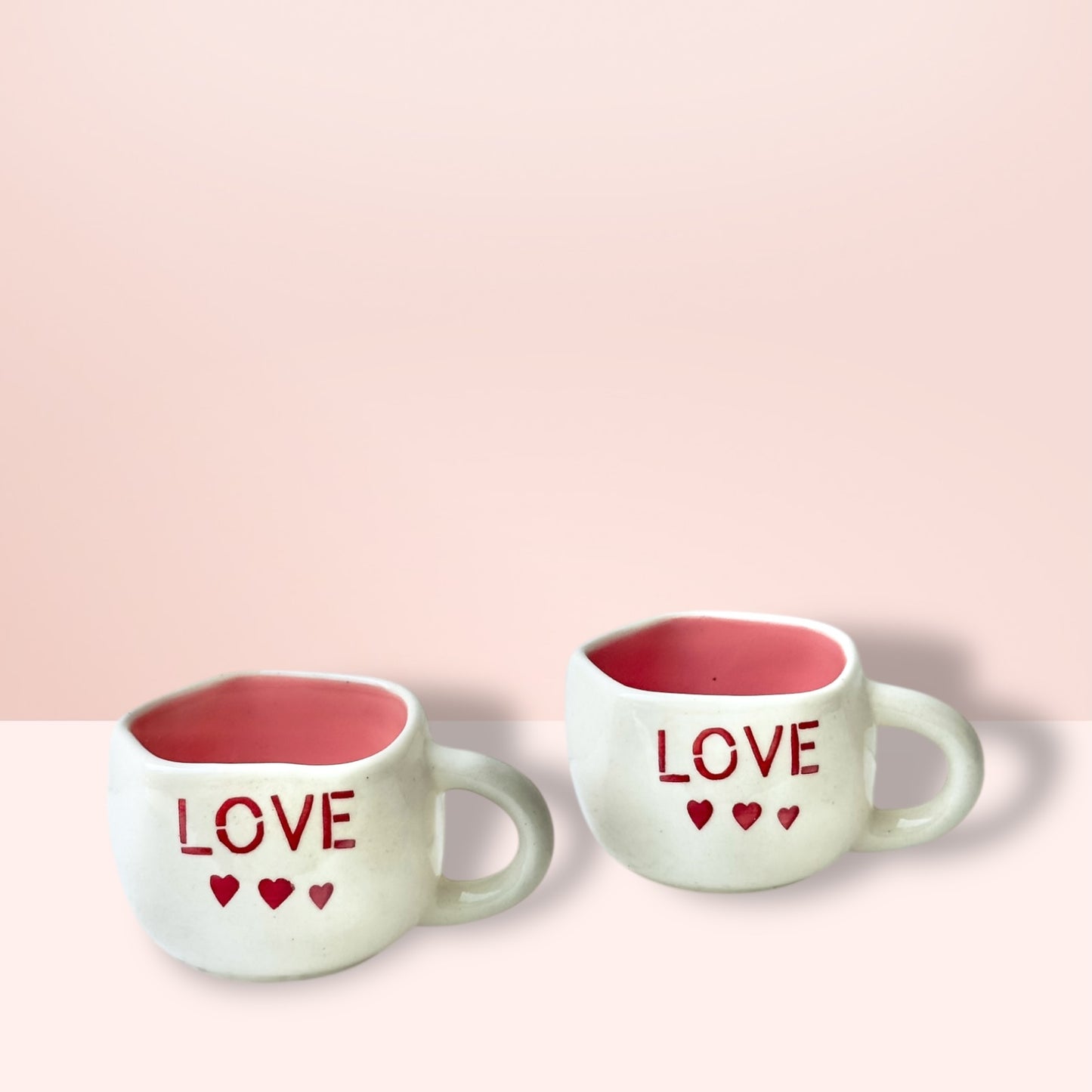 Uneven Pink Love Mugs - Set of 2