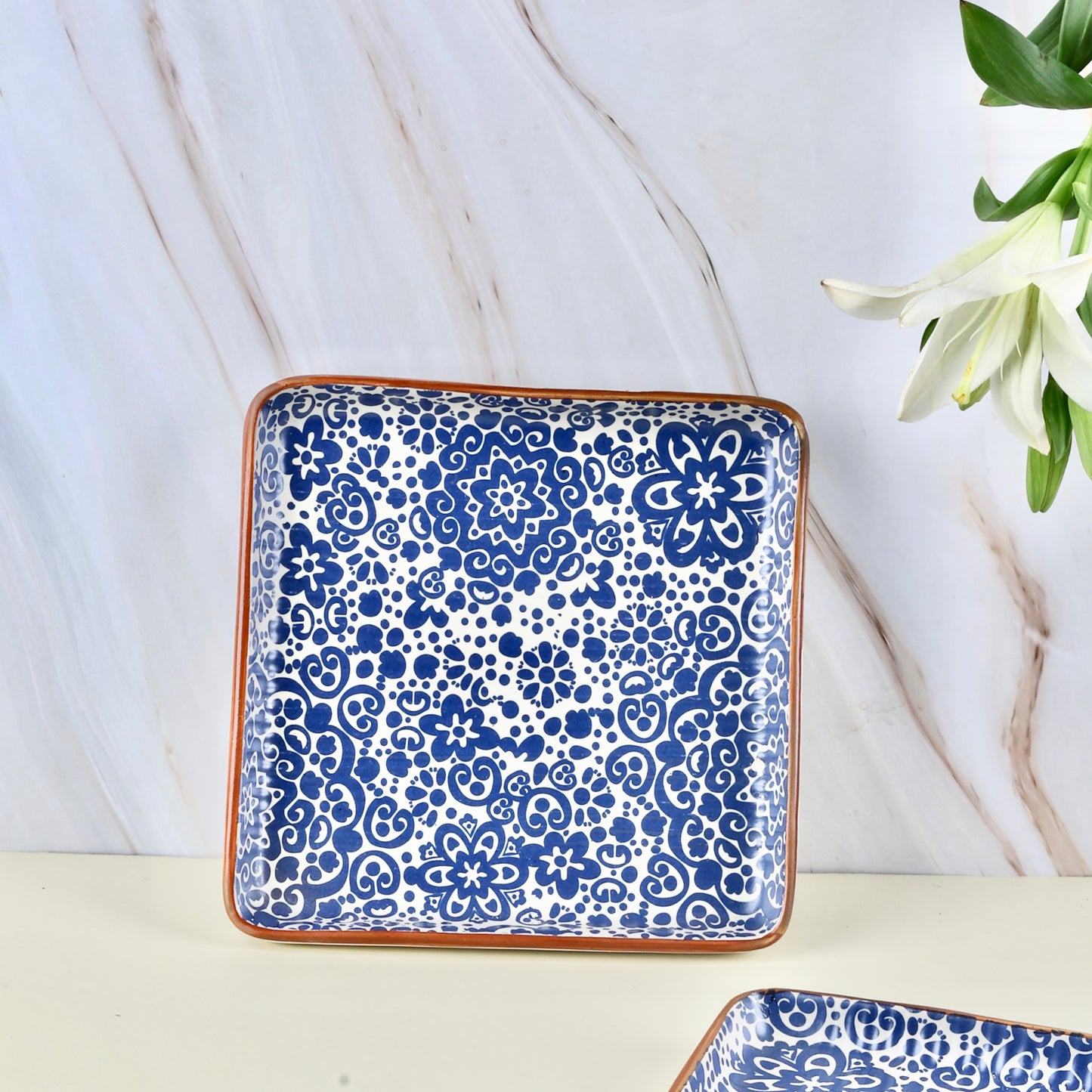 Blue Phool Bagh Square Plates