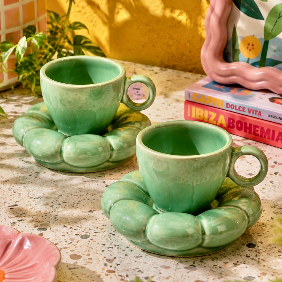 Dream Cloud Whimsical Cup & Saucer Set - Green