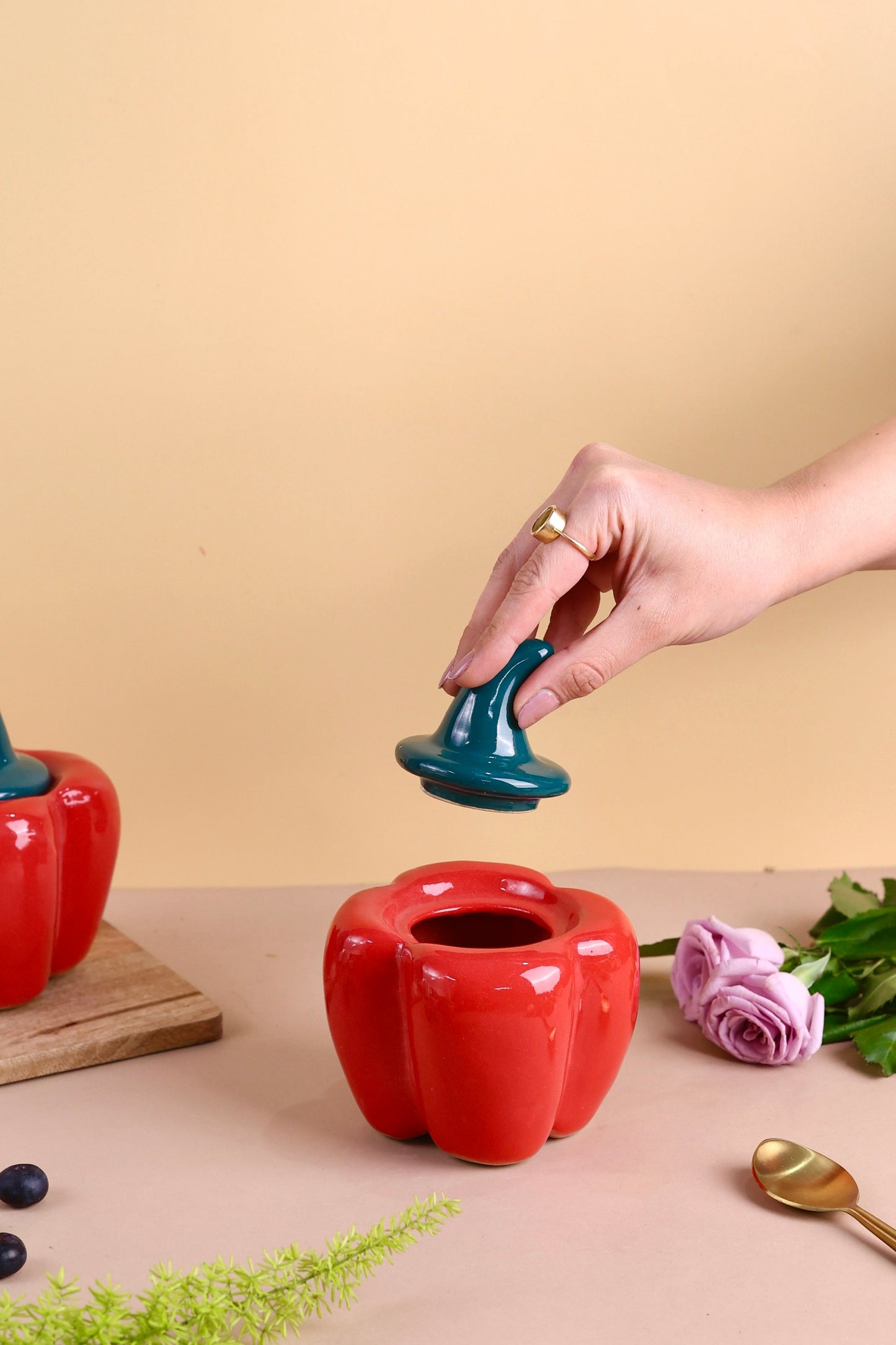 Ceramic Bell Pepper Jars - Yellow, Red & Green