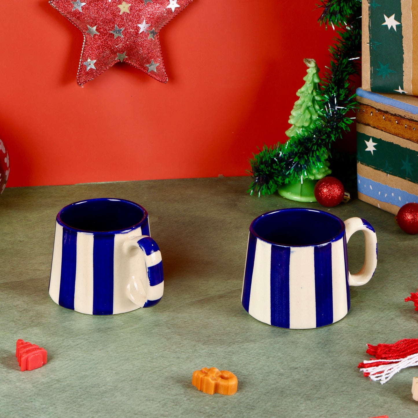 The Zen Stripe Mug Dark Blue - Set of 2