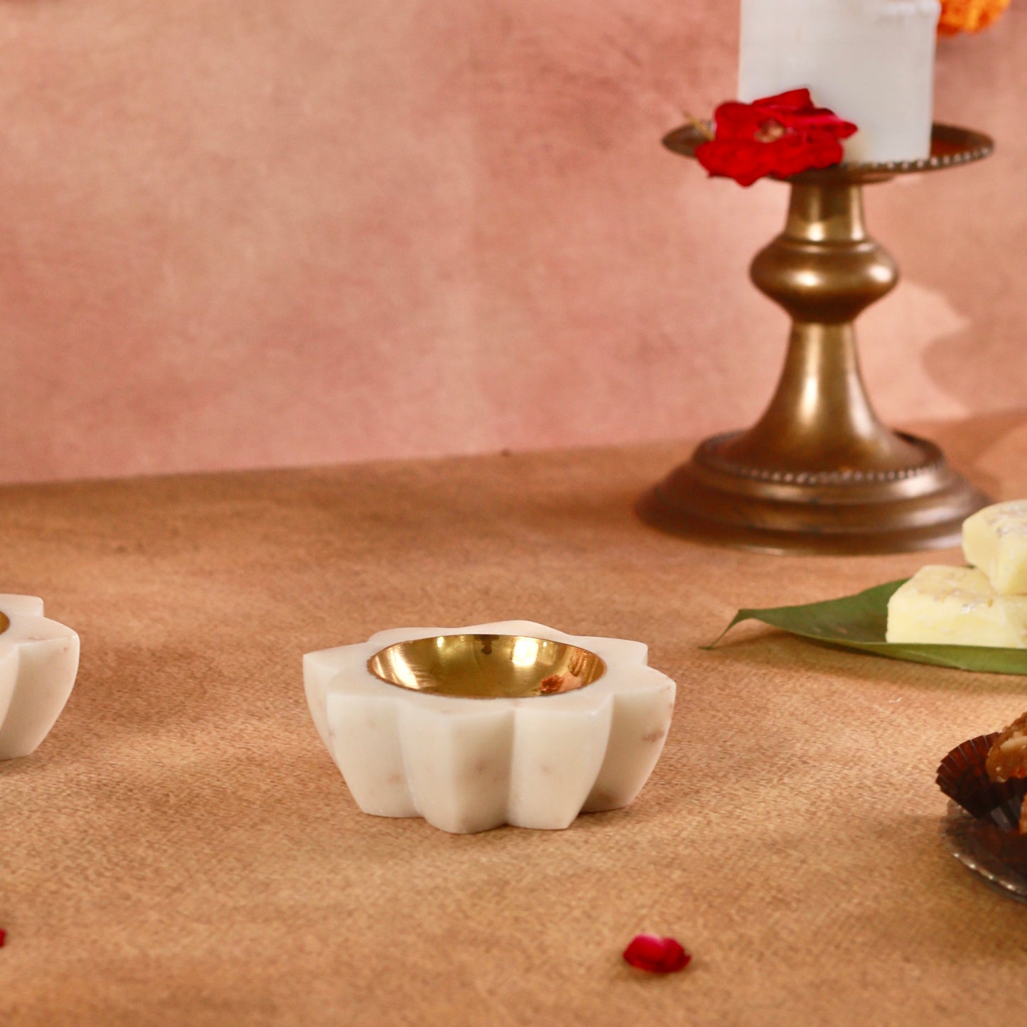 Marble and Brass Luxurious Diyas - pack of two
