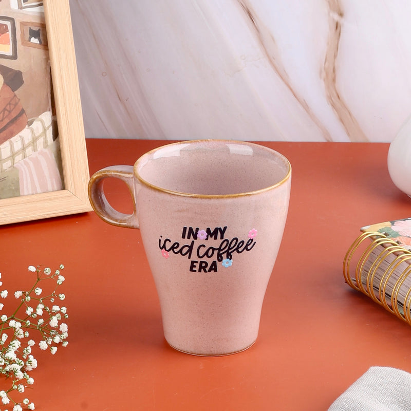 Pink Contemporary Curvy Mug - In my Iced Coffee Era with UV DTF sticker