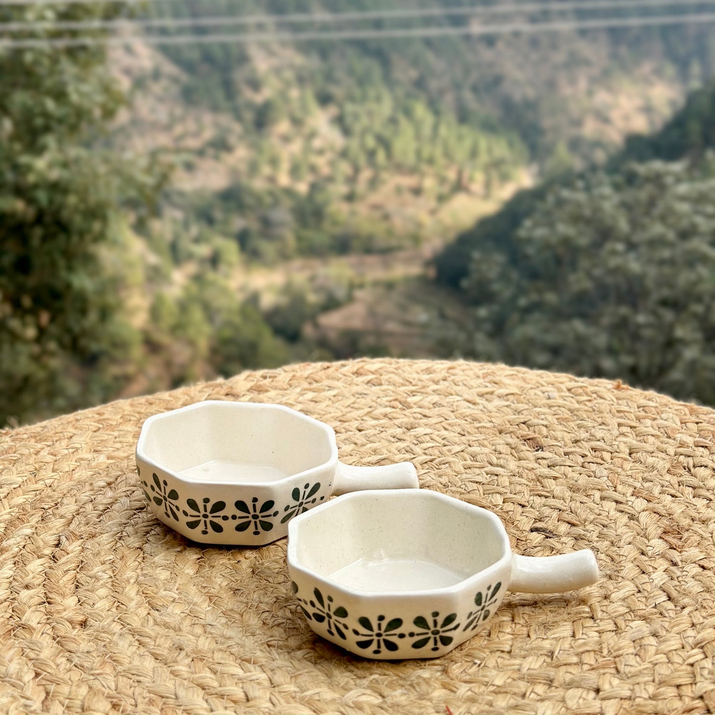 Handpainted dip bowl with handle - Pack of two