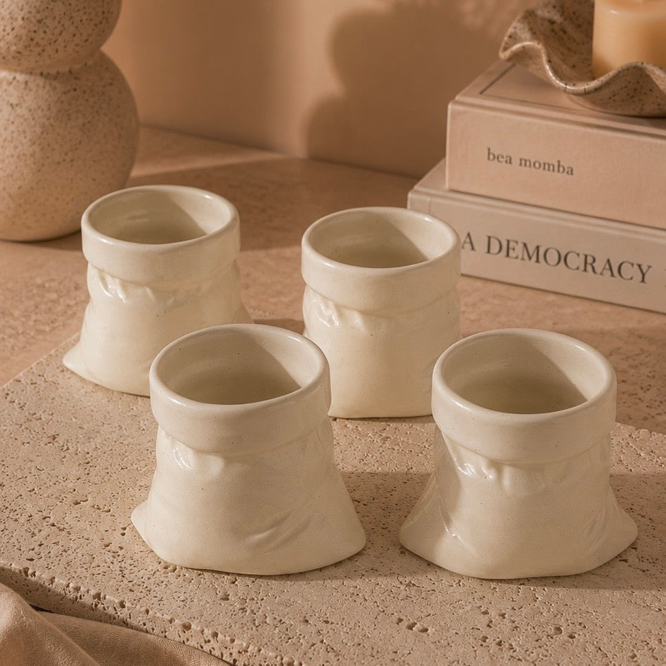 Handmade Off White Slouchy Handleless Mugs Small