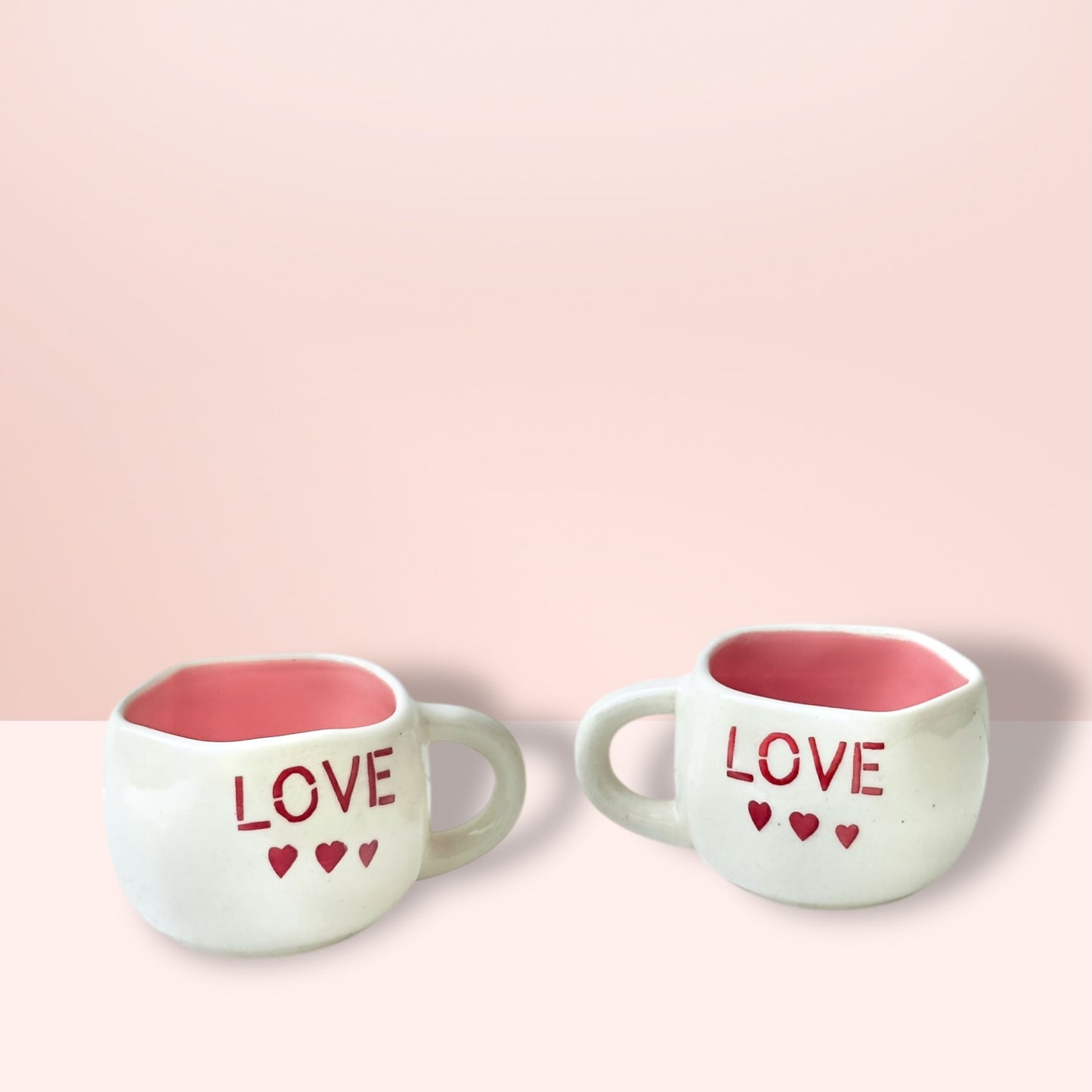 Uneven Pink Love Mugs - Set of 2