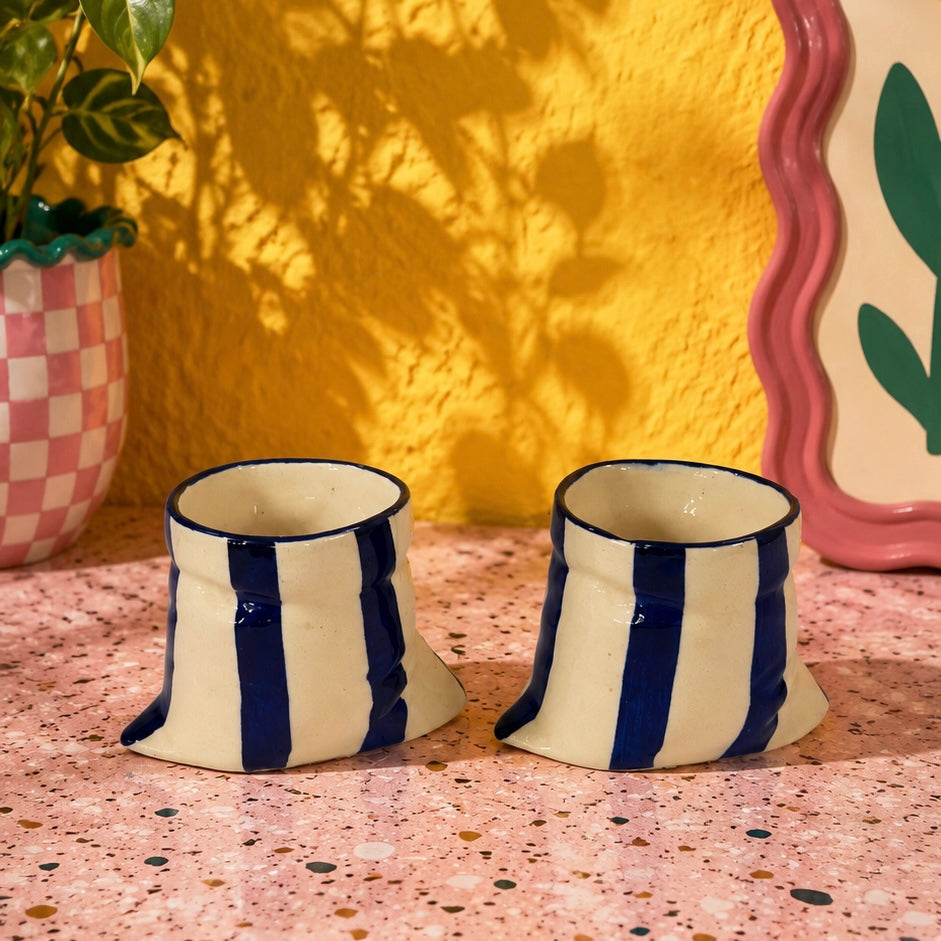 Handmade Bold Stripes Slouchy Handleless Mugs Small