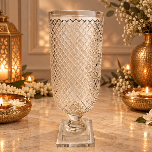 Crystal Cut Tall Glass Hurricane or Vase