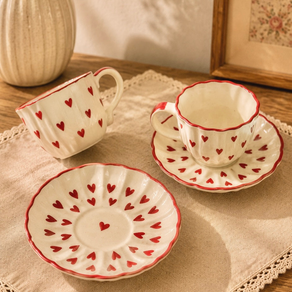 Vintage Red Heart Cup and Saucer