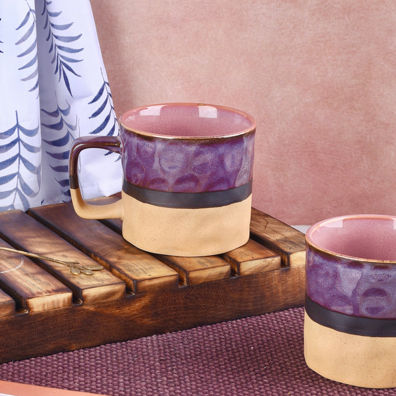 Crumpled paper effect Studio Pottery Mugs - Purple and Beige Set of 2