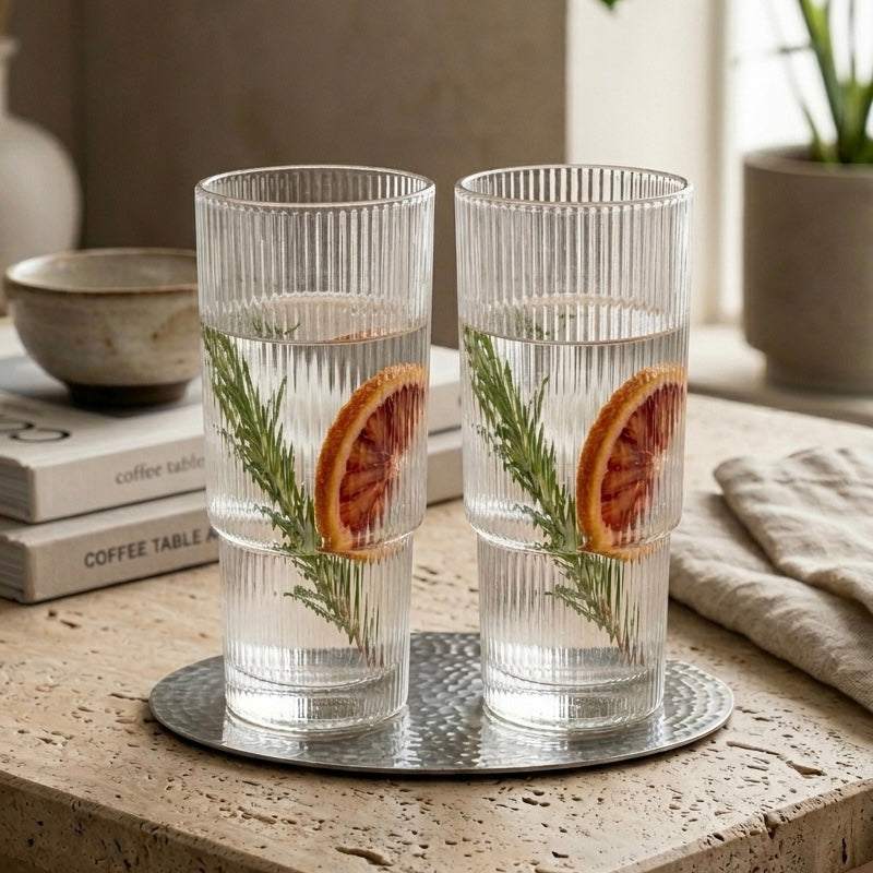Studio Stria Ribbed Tall Glasses for Cold Coffee and Long Drinks