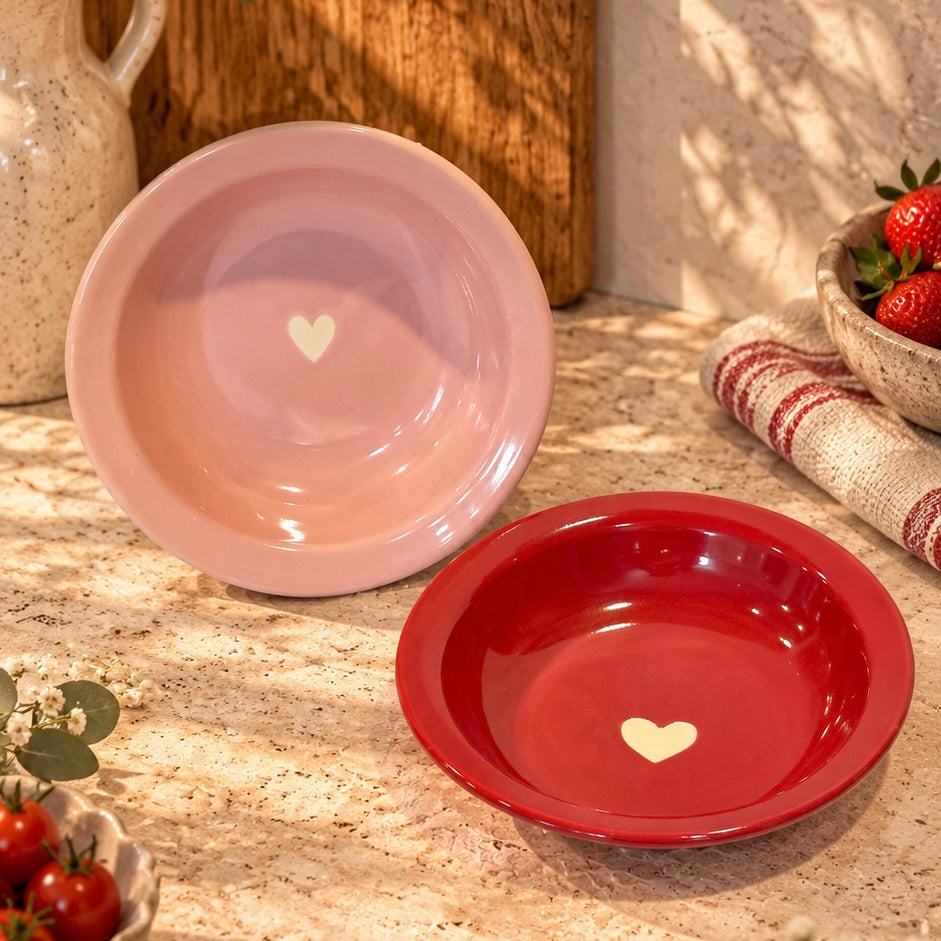Red and Pink Eternal Heart Pasta Plates - Pack of two