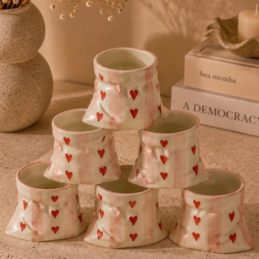 Handmade Pink Stripes Slouchy Handleless Mugs Small