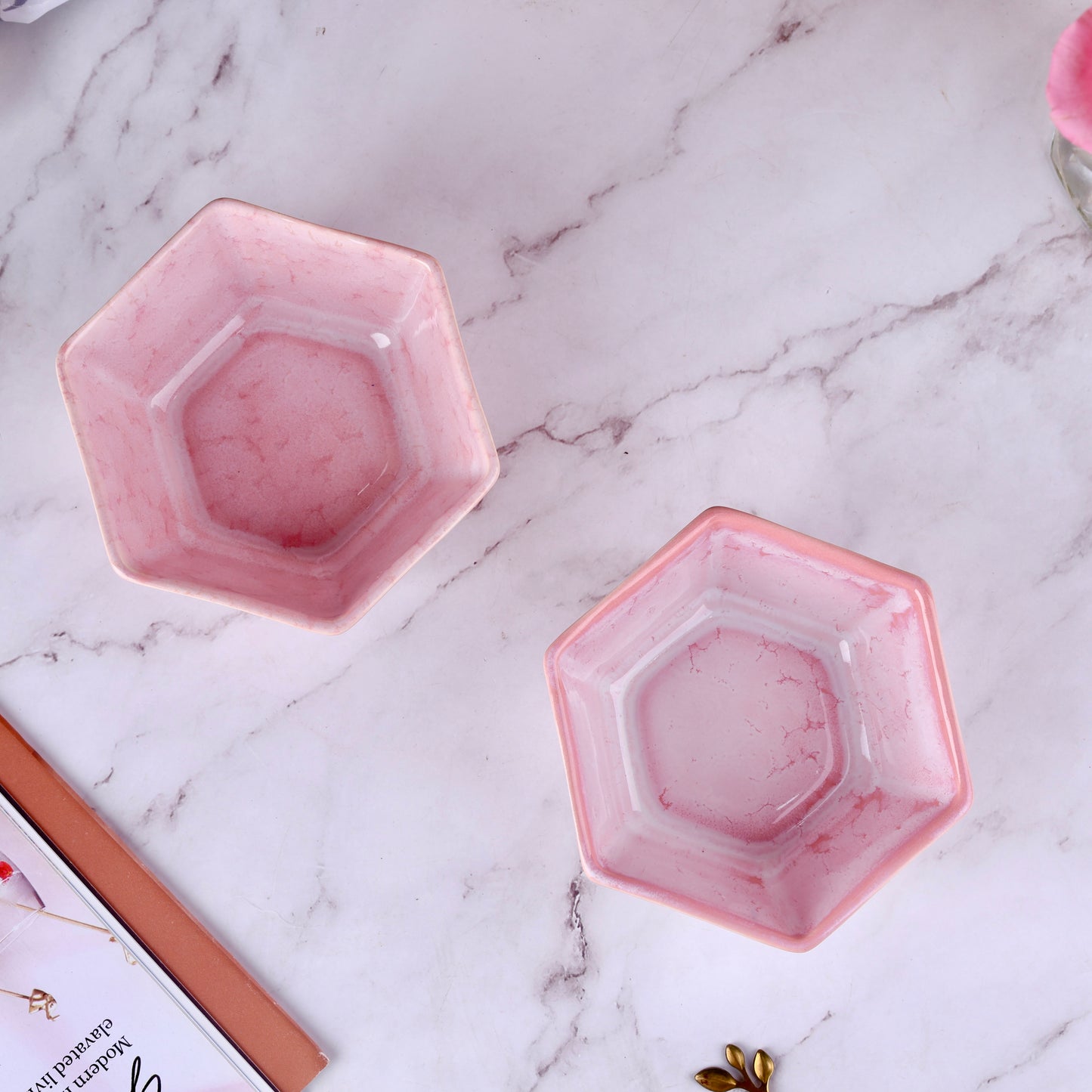 Pink Shaded Hexagon Snack Bowl - Set of 2