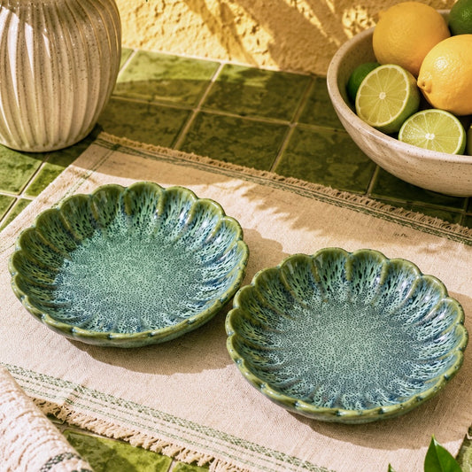Hira Green Studio Pottery Scalloped Plate or Trinket Dish