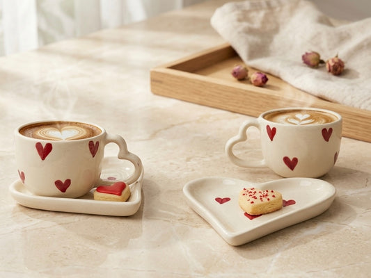 Forever Heart Duo Cup and Snack Plate - 2 cups and 2 plates