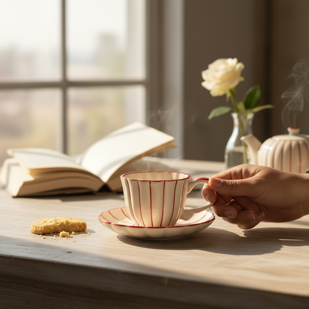 Vintage Red Stripe Cup and Saucer