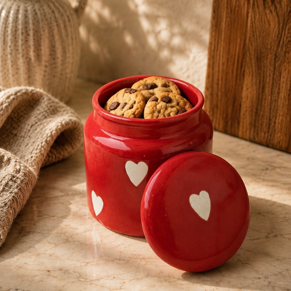Red Eternal Heart Jar - not airtight - pack of one with minor imperfections