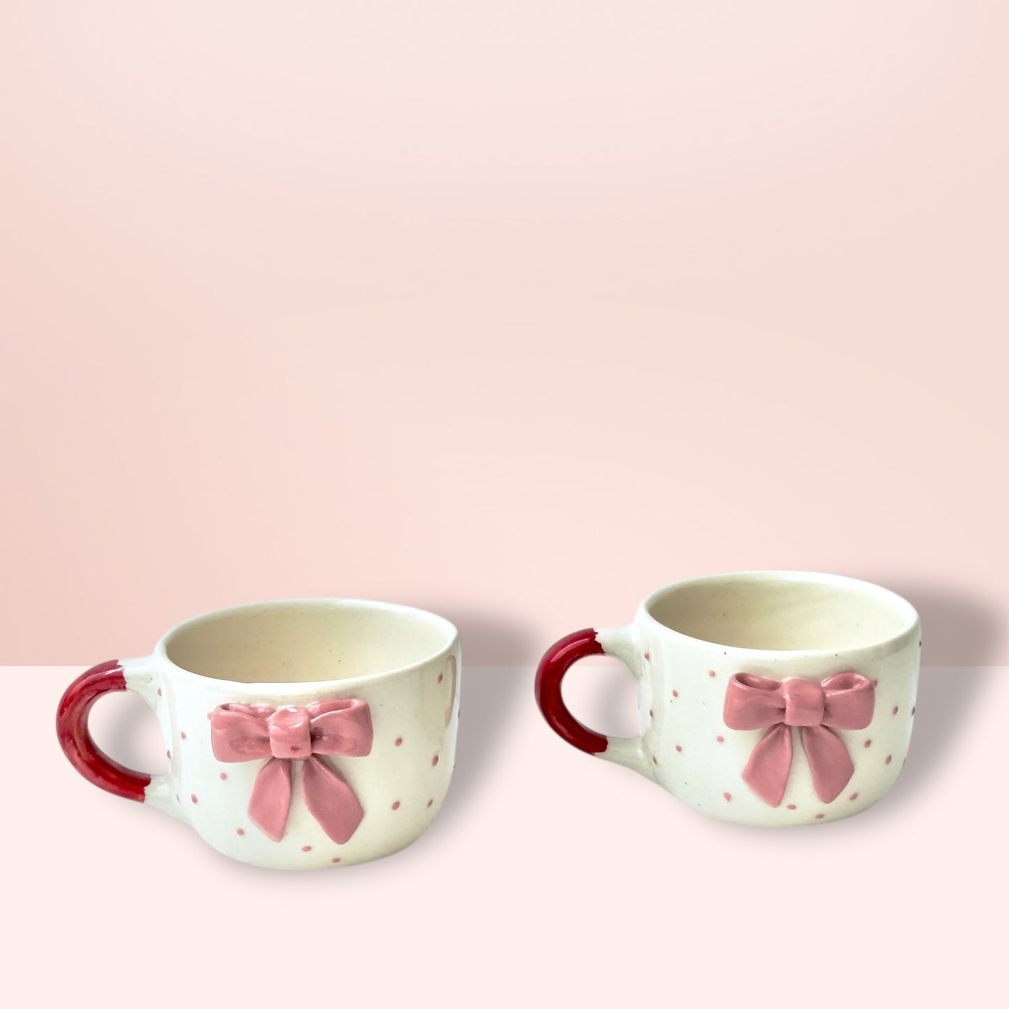 Pink 4D Bow Polka Mugs - Set of 2