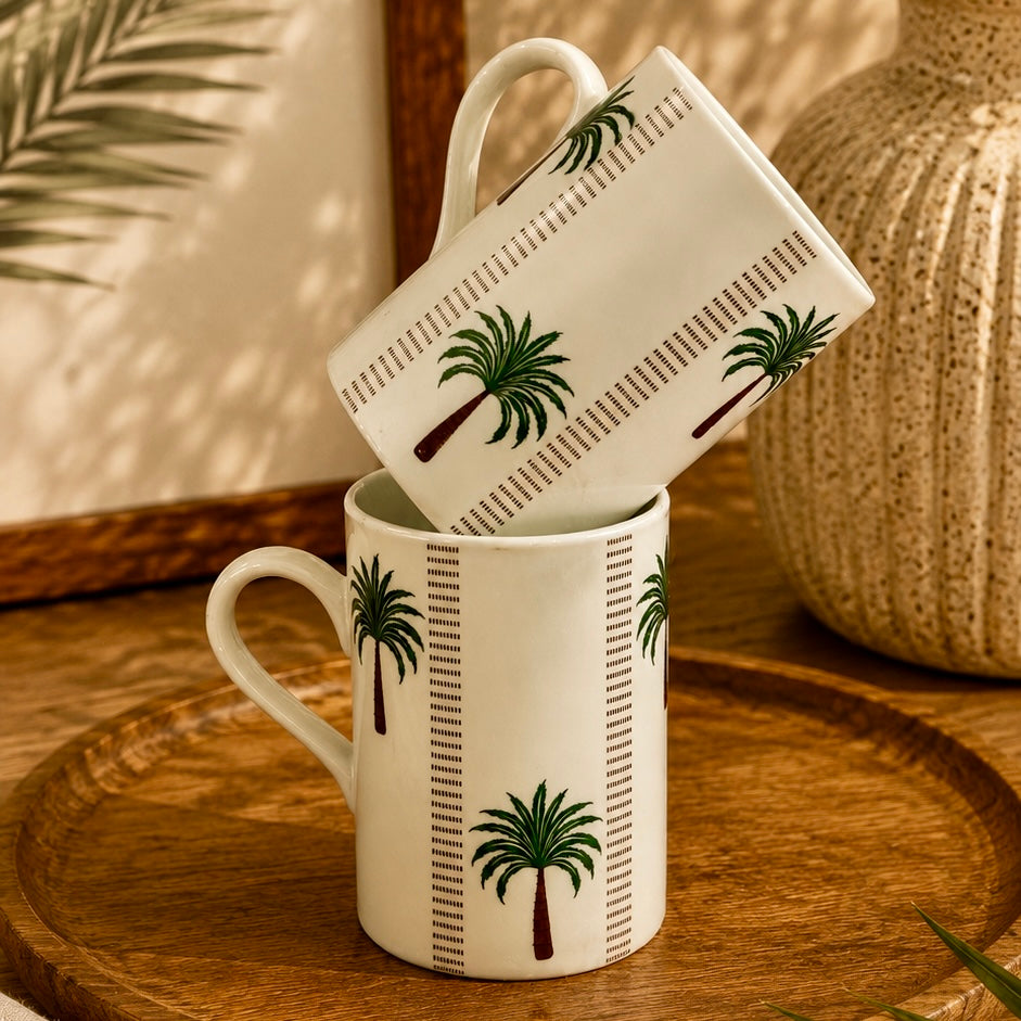 Pearlescent Exclusive Coconut Grove Printed Stoneware Mug - Set of 2