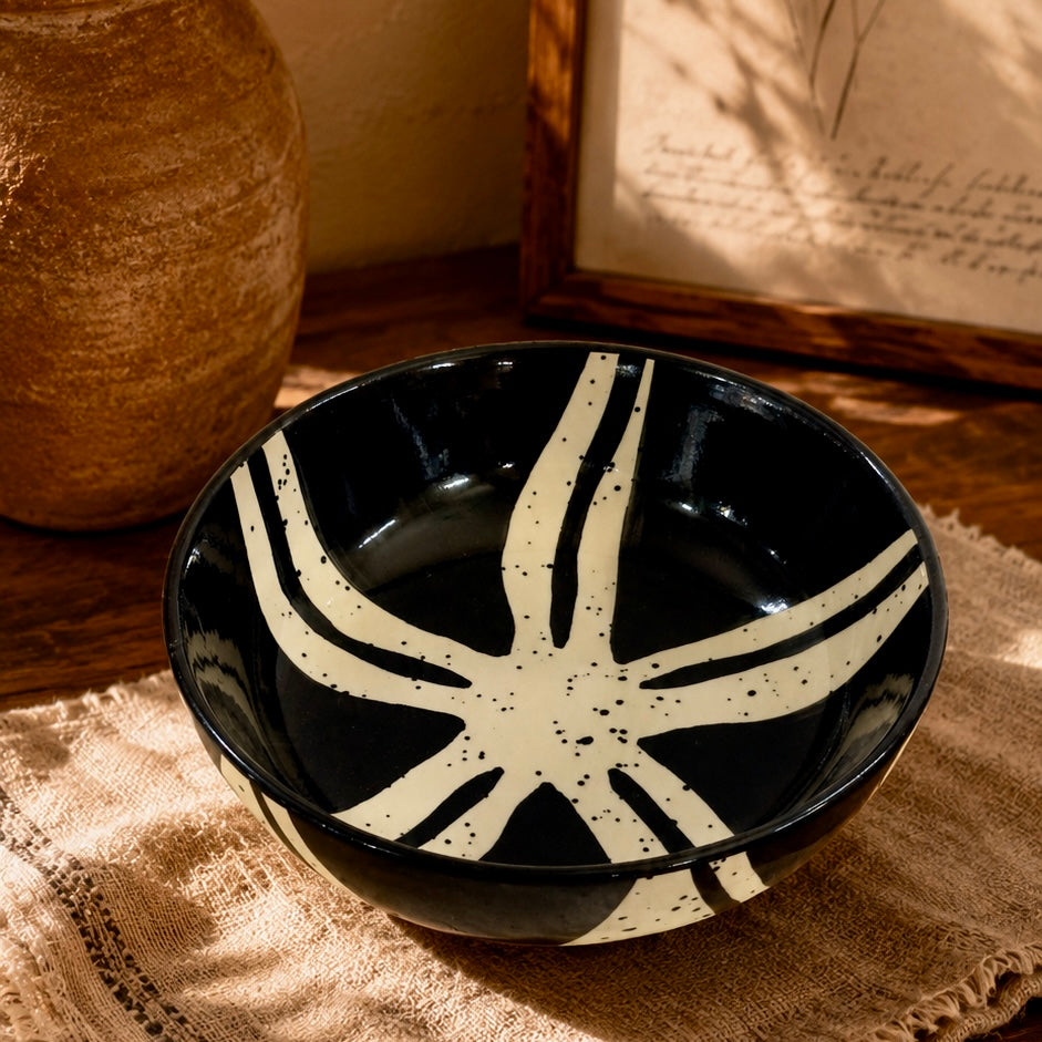 Black Batik Pinwheel Shallow All Pupose Bowl - Pack of one