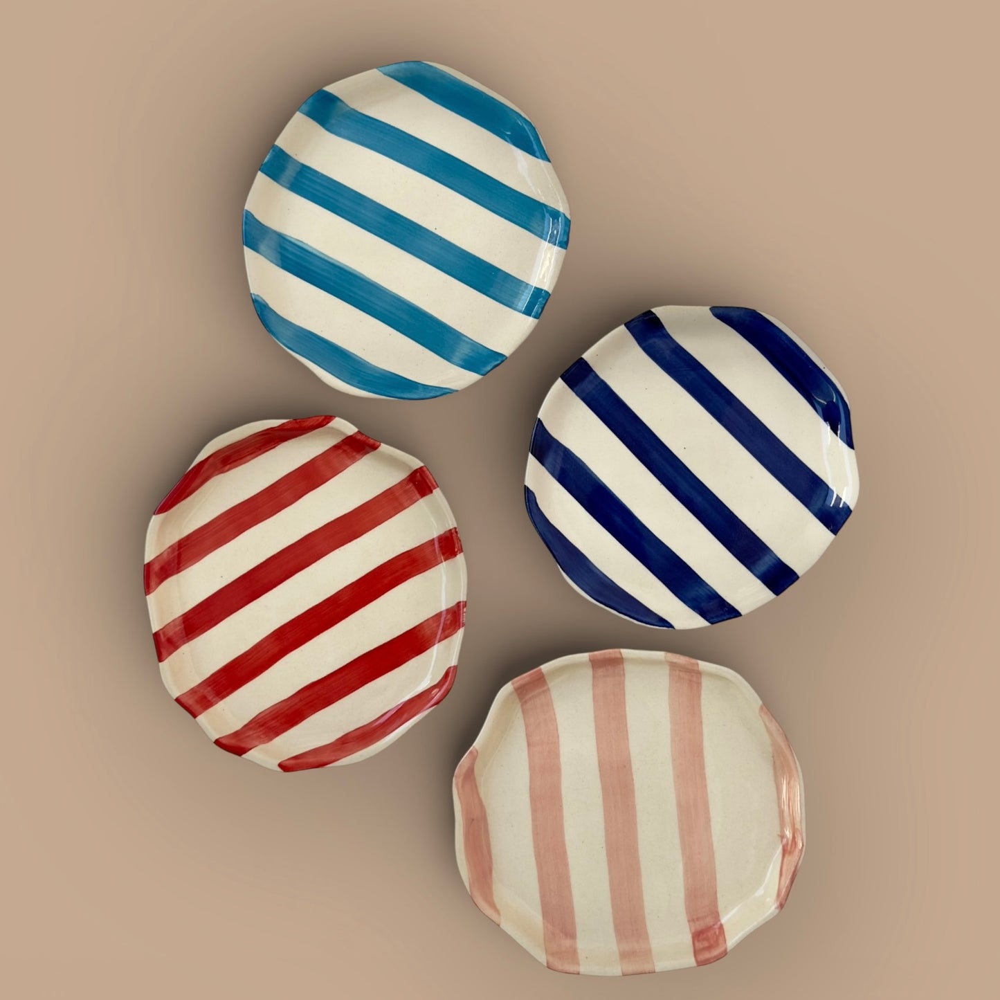 Zen Stripe Snack Plate Set - Light blue, dark blue, red and pink