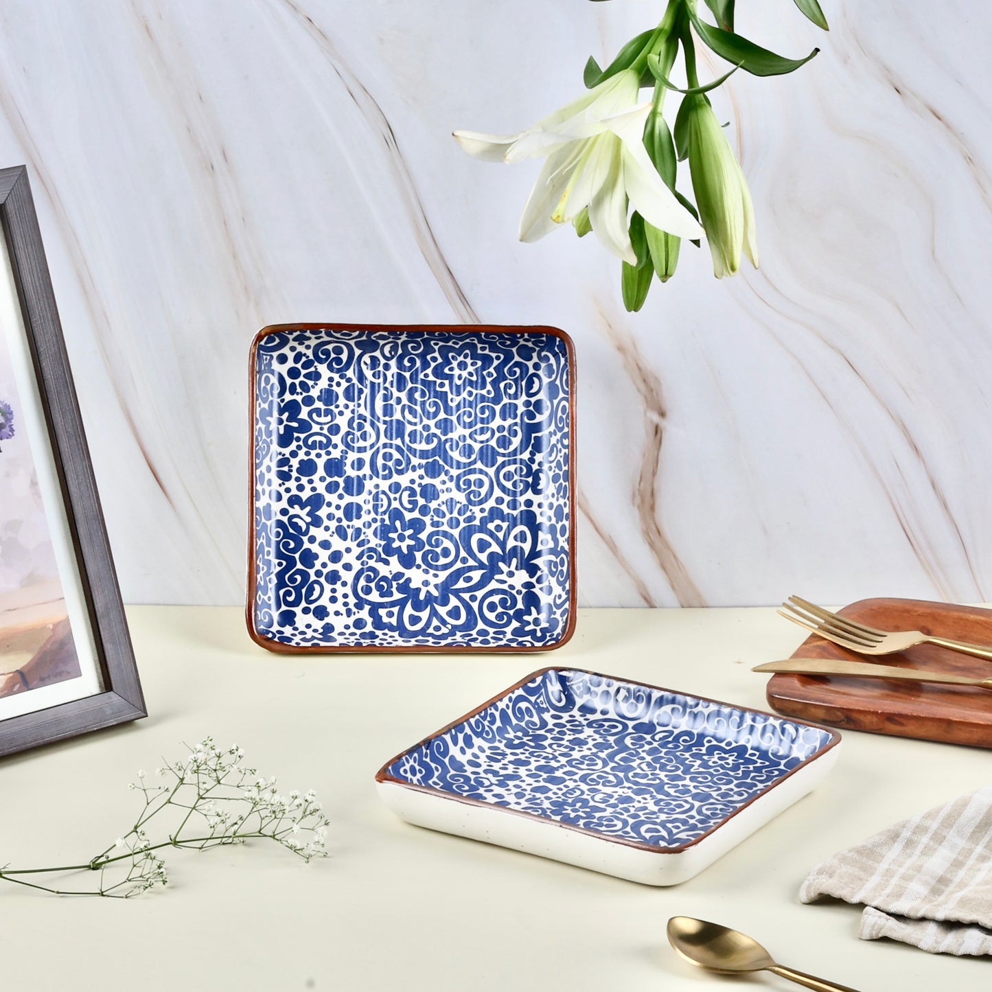 Blue Phool Bagh Square Plates