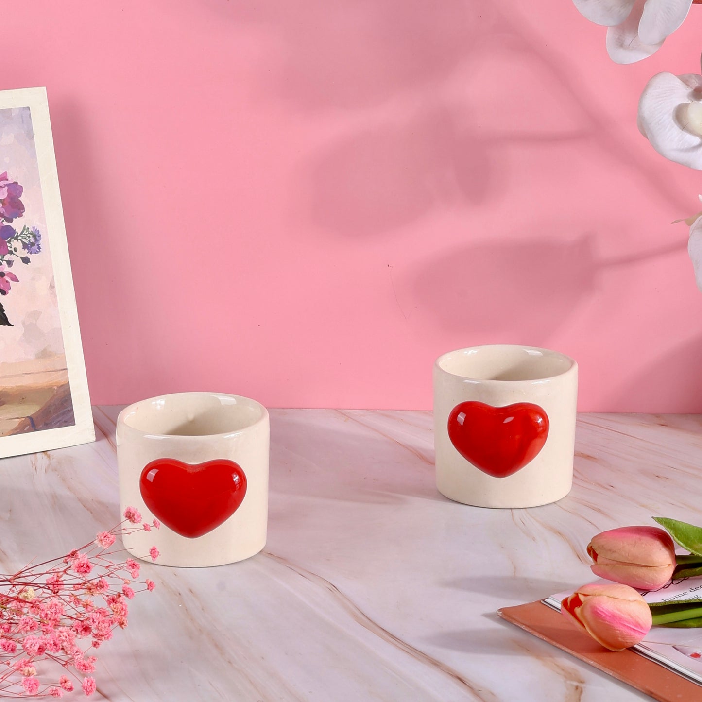 Red Heartfelt Sips Love Handle Mugs - Set of 2