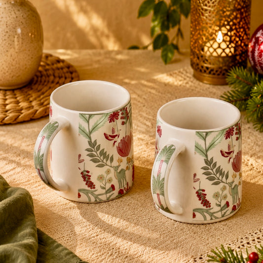Forest Foliage Printed Stoneware Mug - Set of 2